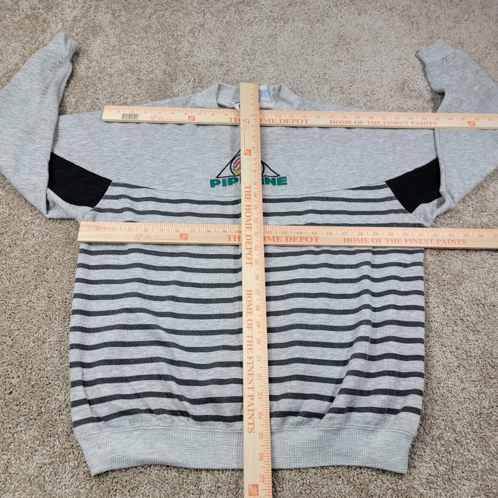 Vintage Pipeline Sports Men's Gray Striped Crewneck Sweatshirt Size Medium Vtg - Picture 3 of 6